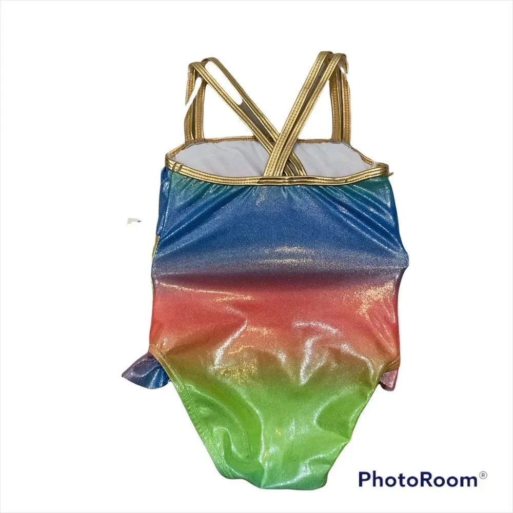 NWT Girls Real Love Brand‎ Rainbow Ruffle One Piece Bathing Suit